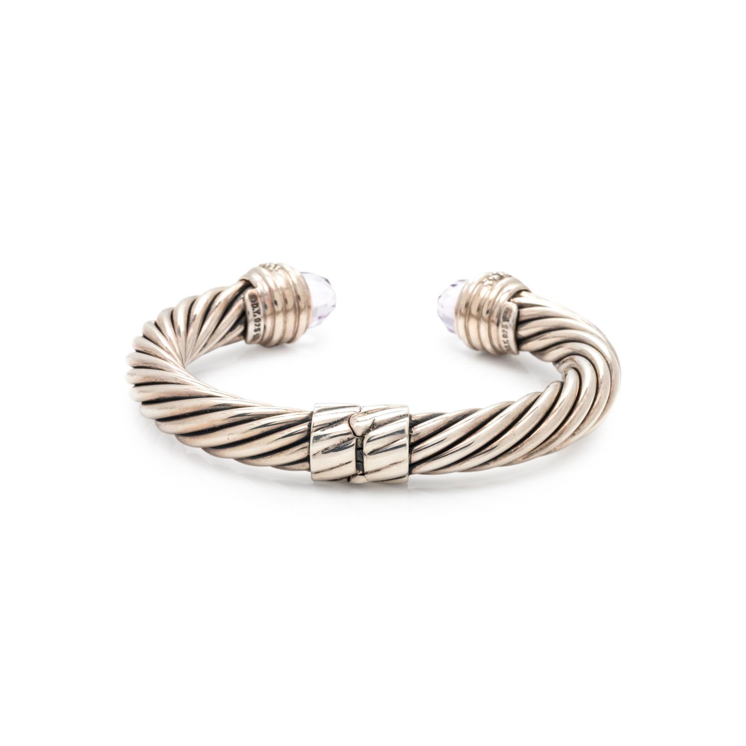 DAVID YURMAN, STERLING SILVER, GEMSTONE AND DIAMOND 'CABLE CLASSIC' CUFF BRACELET