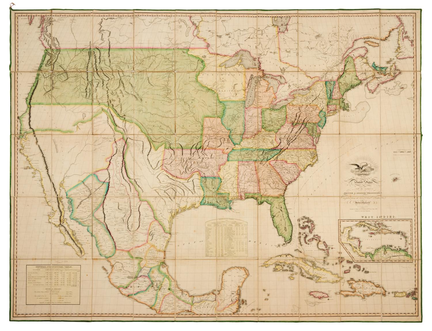MELISH, John (1771-1822). Map of the United States...Entered...the 16th day of June, 1820 ... Philadelphia, 1820.