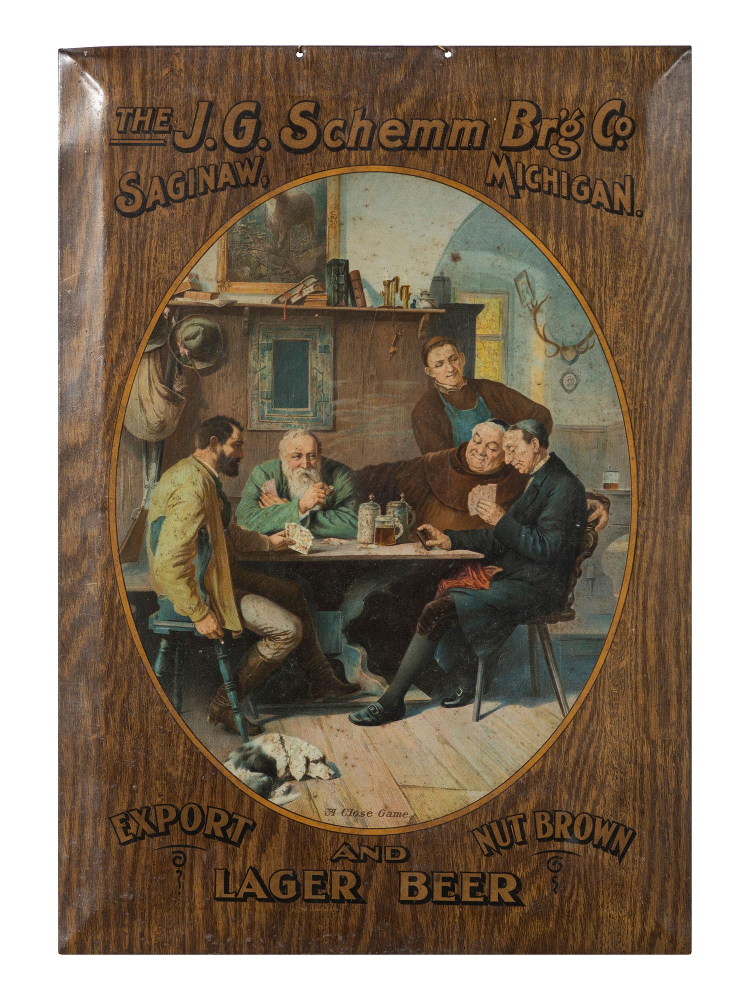 A J.G. Schemm Brewing Company Tin Lithograph Advertising Sign