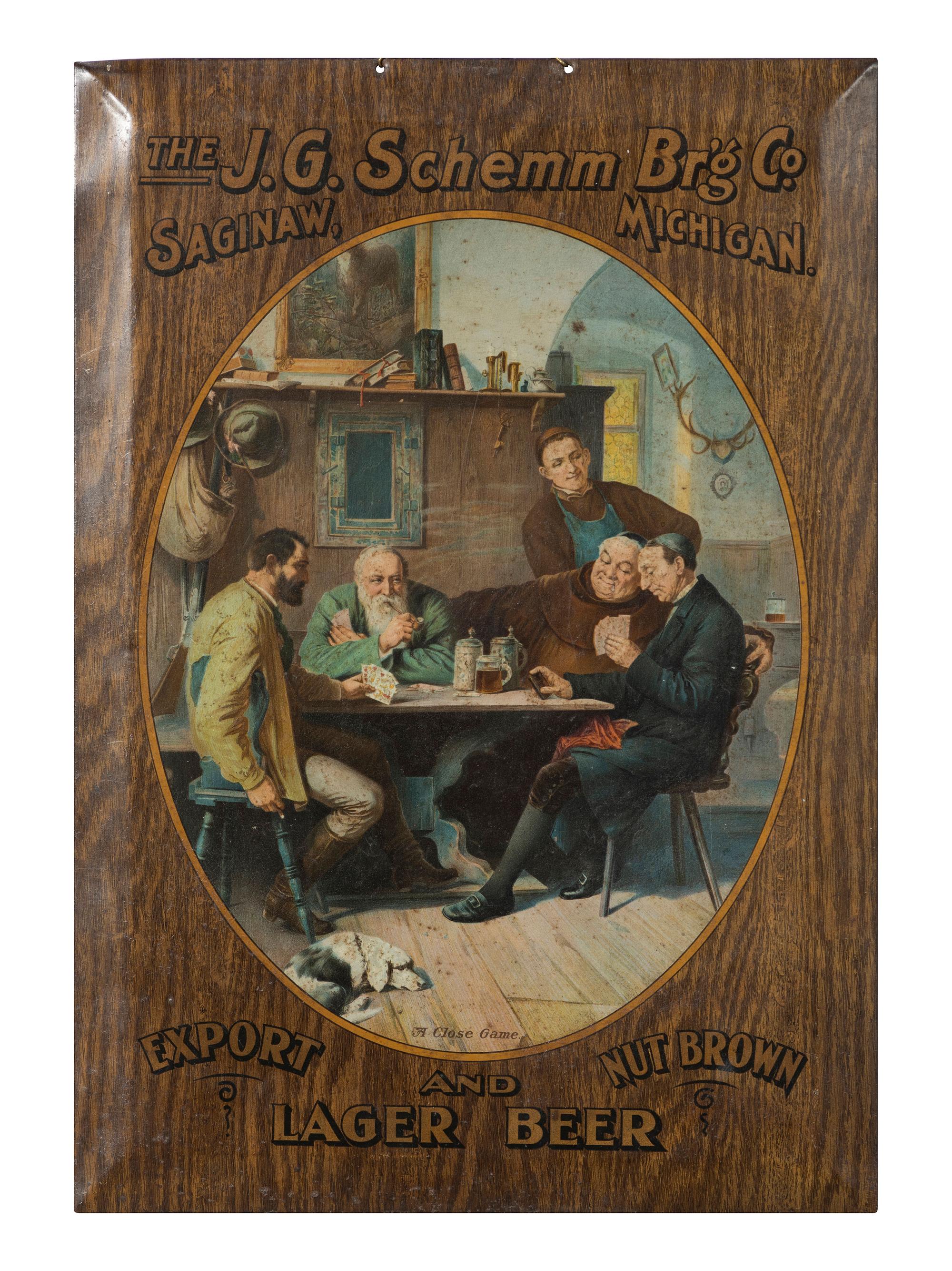 A J.G. Schemm Brewing Company Tin Lithograph Advertising Sign