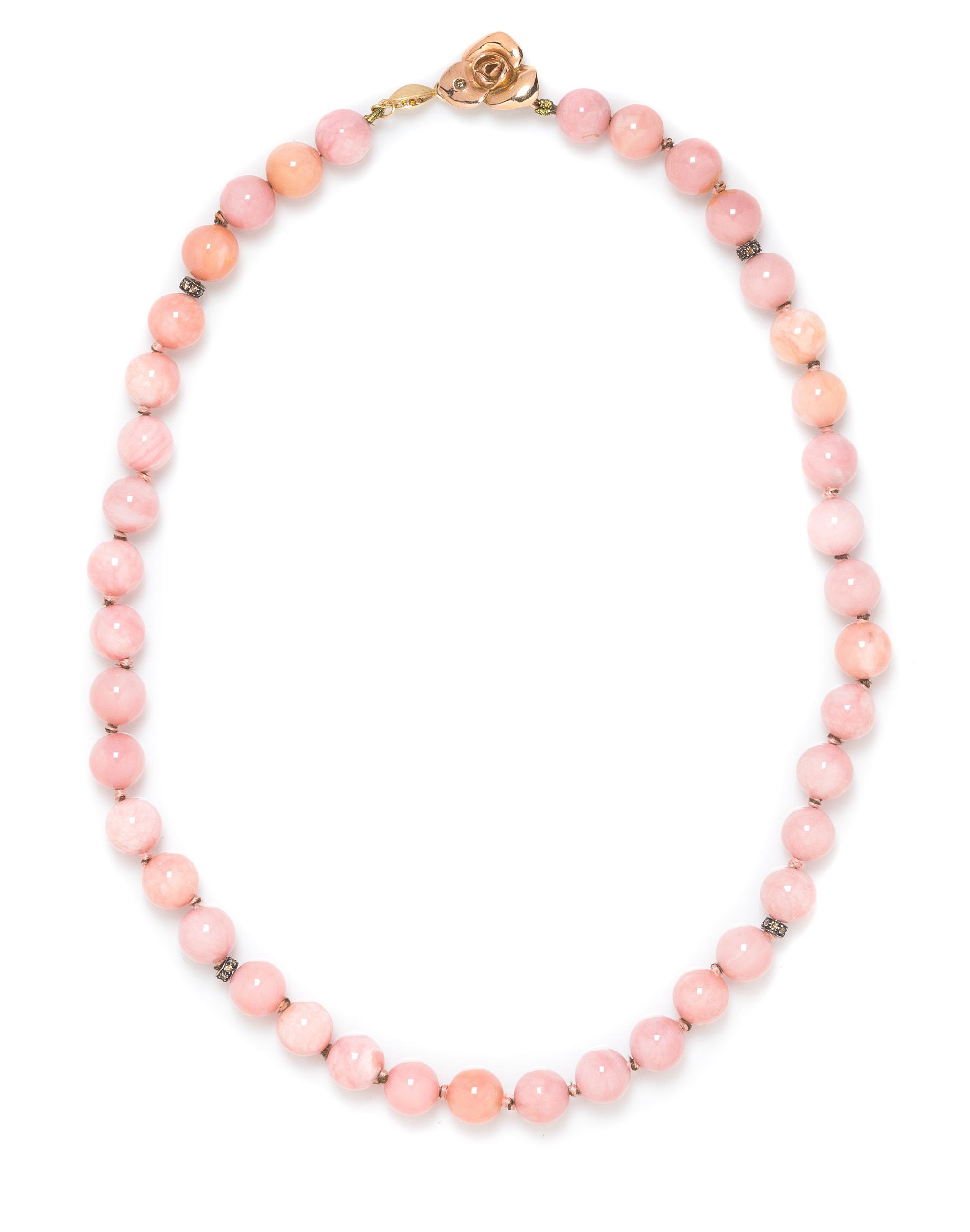 An 18 Karat Rose Gold, Colored Diamond and Pink Hardstone Bead Necklace, Eve Alfille, 32.40 dwts.
