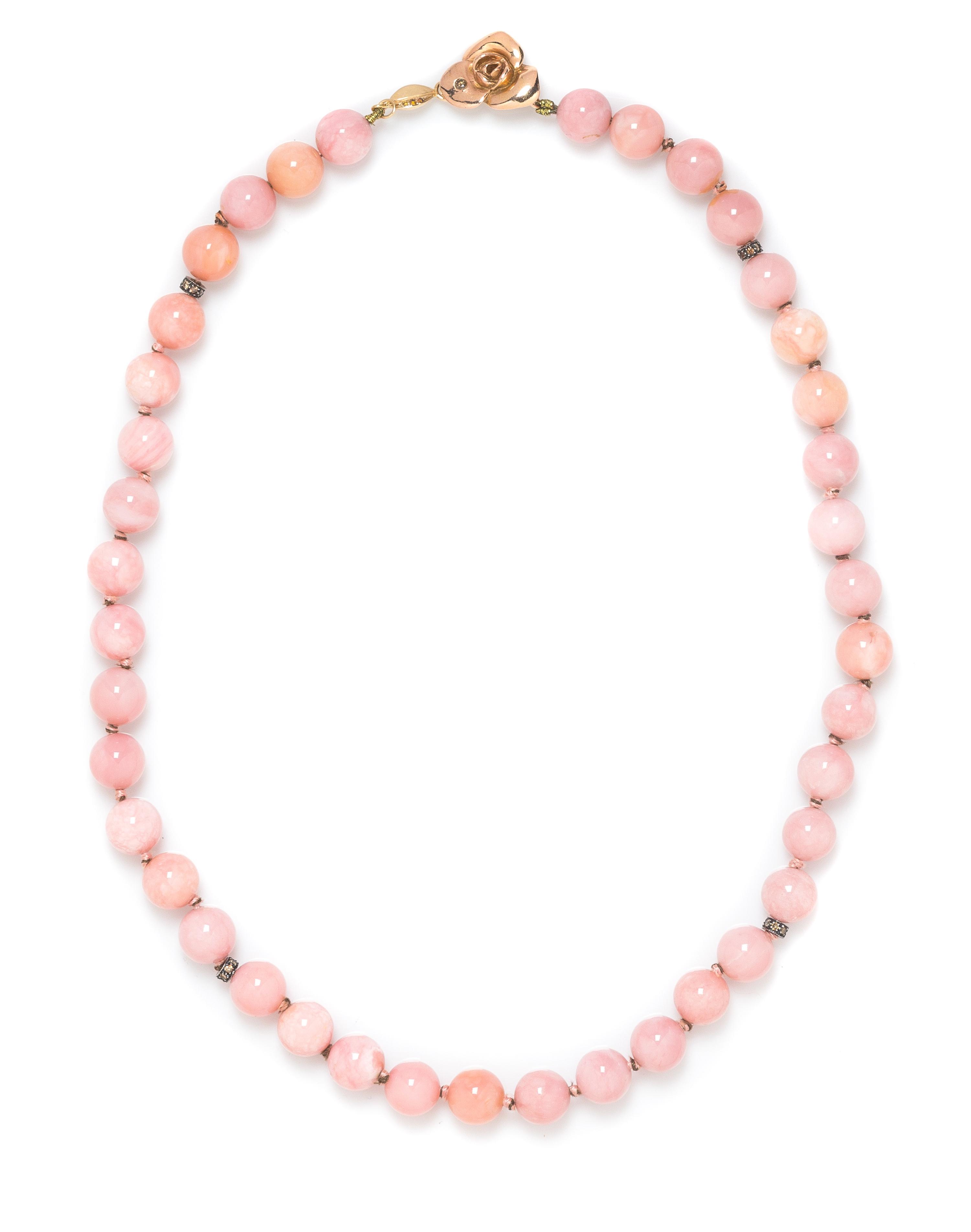 An 18 Karat Rose Gold, Colored Diamond and Pink Hardstone Bead Necklace, Eve Alfille, 32.40 dwts.