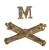 Civil War artillery and company insignia displayed on vintage pasteboard.