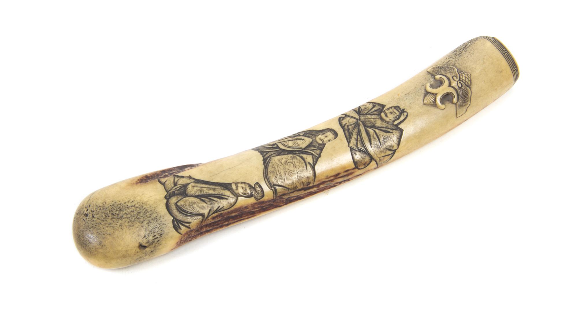 A Japanese Stag Antler Pipe Case Length 7 3/4 inches.