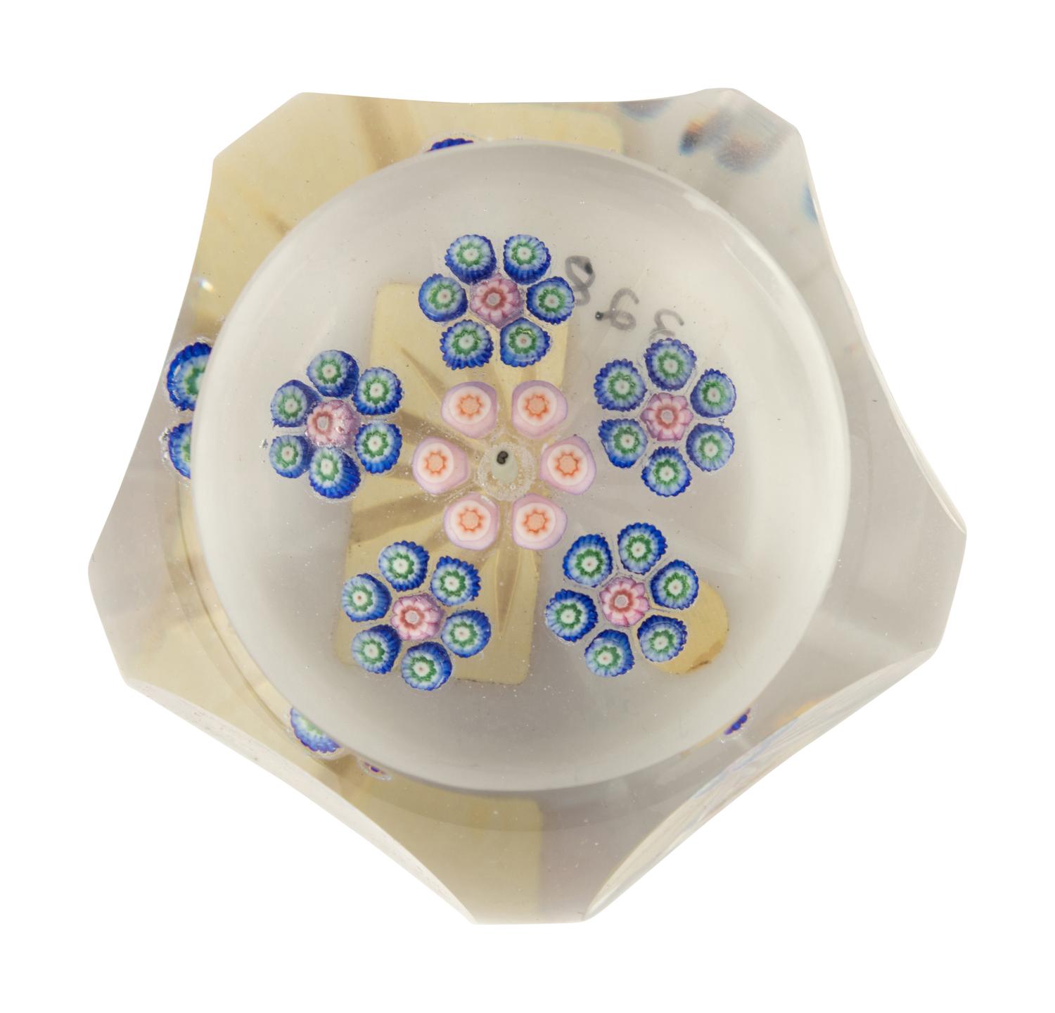 A Perthshire Patterned Millefiori Circlets Faceted Glass Paperweight