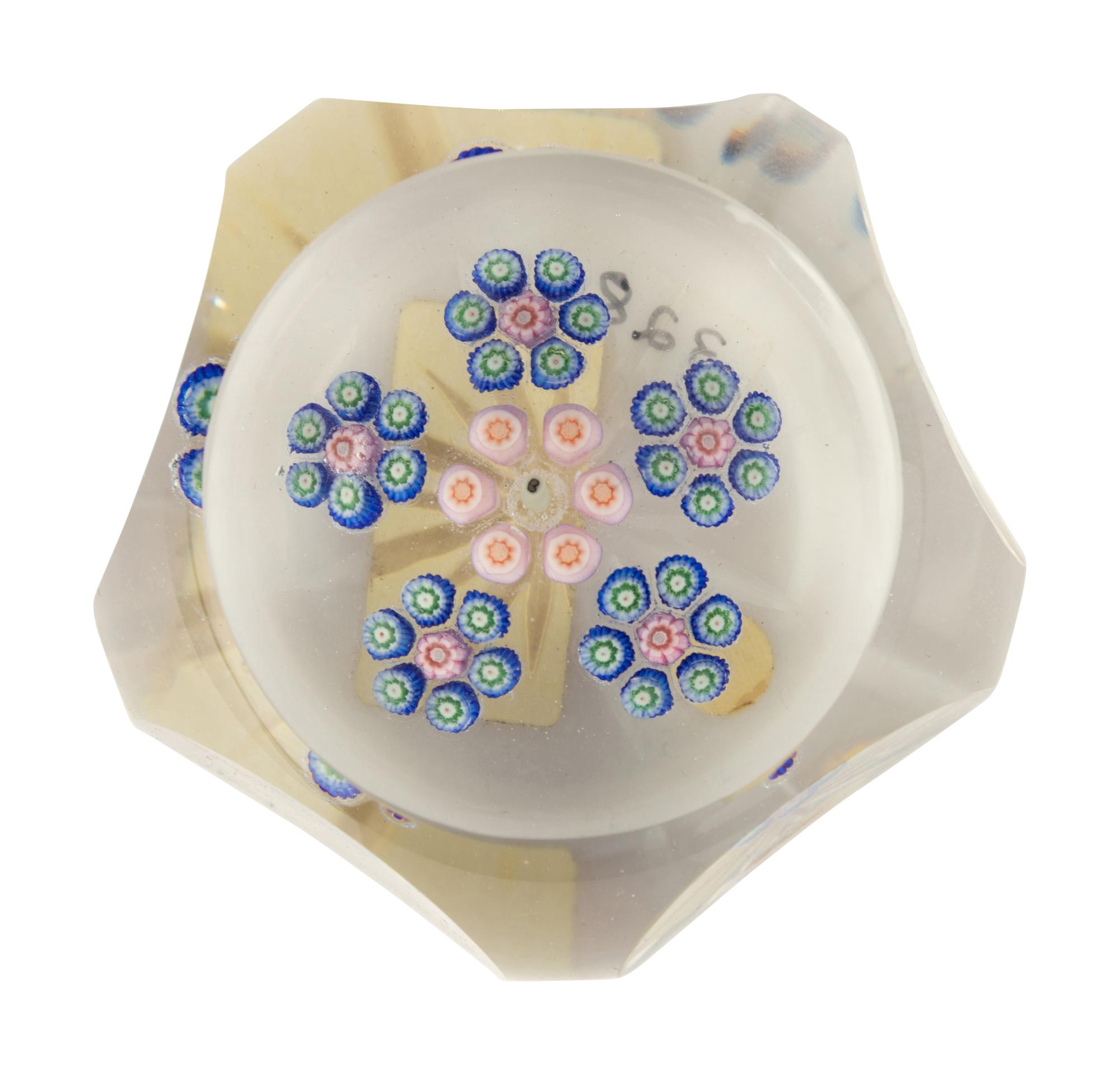 A Perthshire Patterned Millefiori Circlets Faceted Glass Paperweight