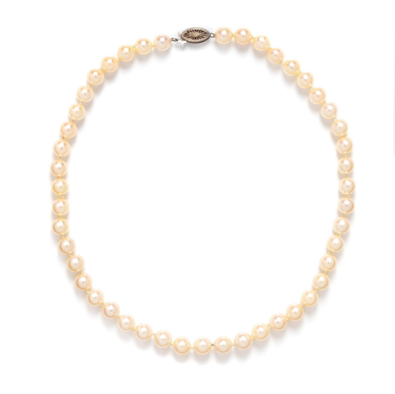 A 14 Karat White Gold and Cultured Pearl Strand Necklace,