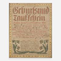 Attributed to the Hummelstown Artist A Fraktur birth record for the Ringner Family, dated "1827"