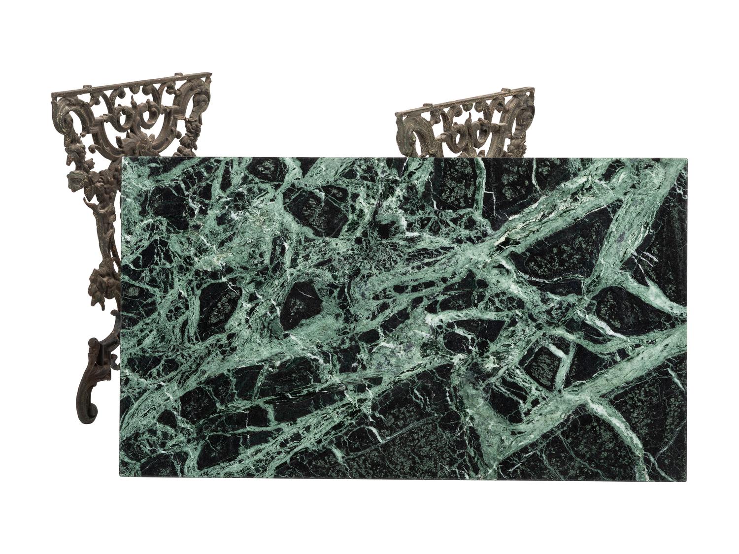 A Wrought Iron and Marble Top George Washington Garden Table