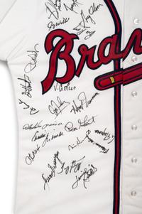A 1991 Atlanta Braves Team Signed Autograph Pete Smith Game Issued Baseball Jersey (BAS Beckett Authentication Services Certified),