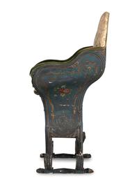 A Venetian Blue and Polychrome Decorated Parcel Gilt and Carved Wood Gondola Chair