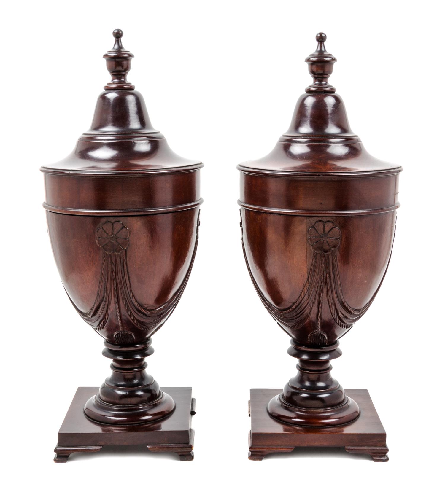 A Pair of George III Style Mahogany Knife Boxes Height 25 inches. — 19TH CENTURY WITH LATER ALTERATIONS