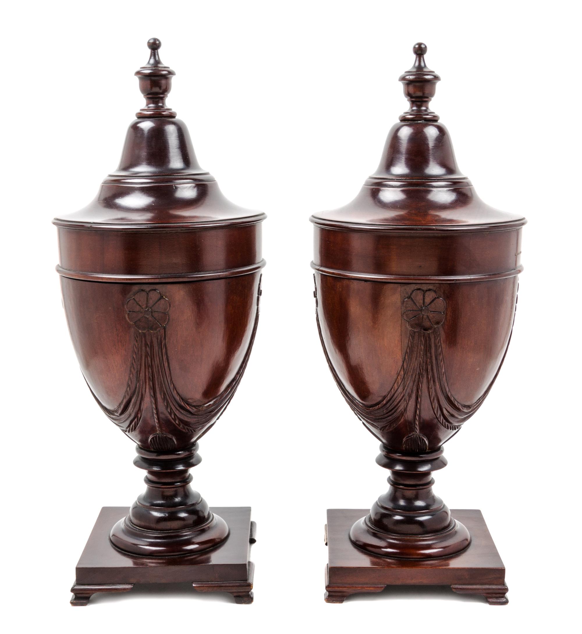 A Pair of George III Style Mahogany Knife Boxes Height 25 inches. — 19TH CENTURY WITH LATER ALTERATIONS