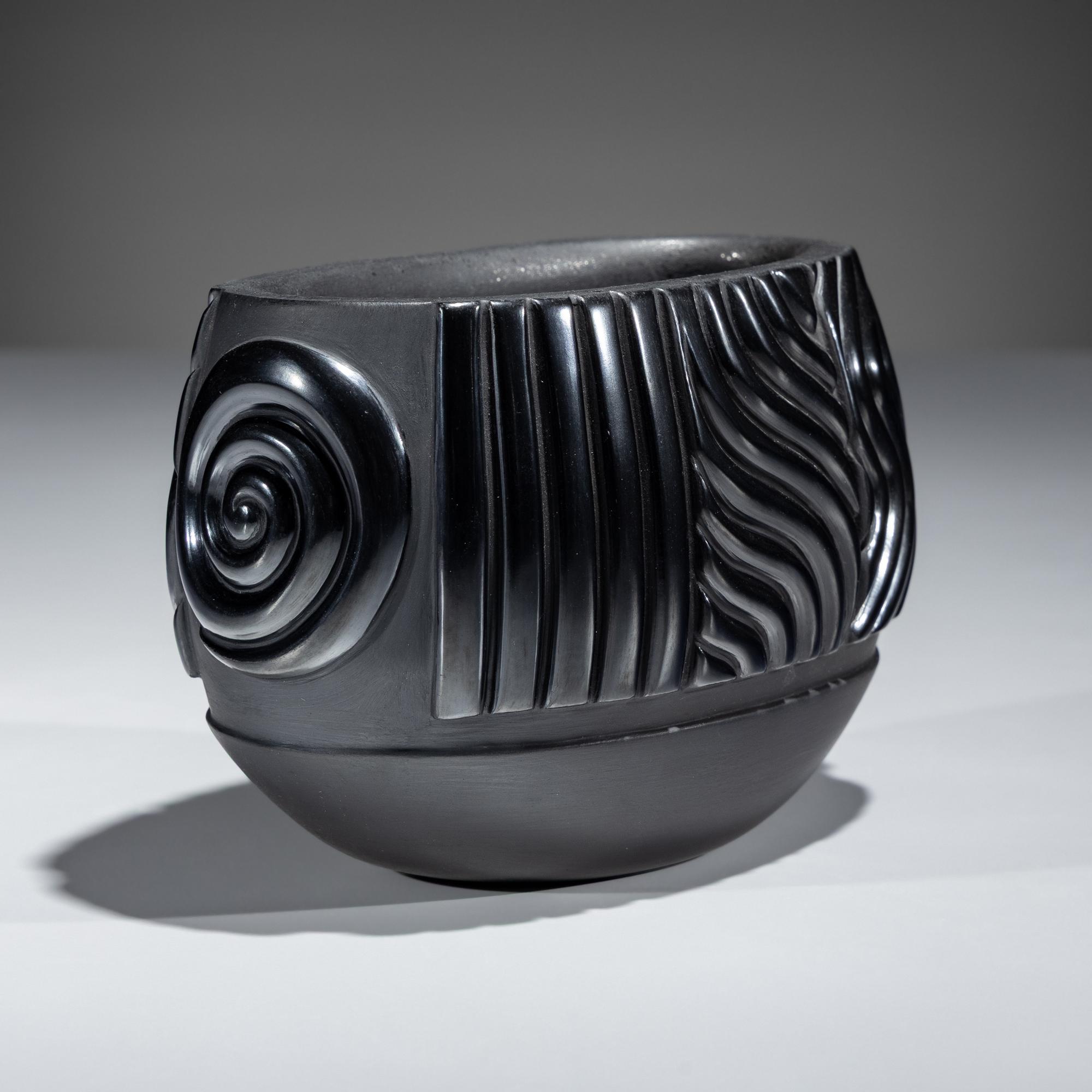 Carved Blackware Jar, with Micaceous Interior