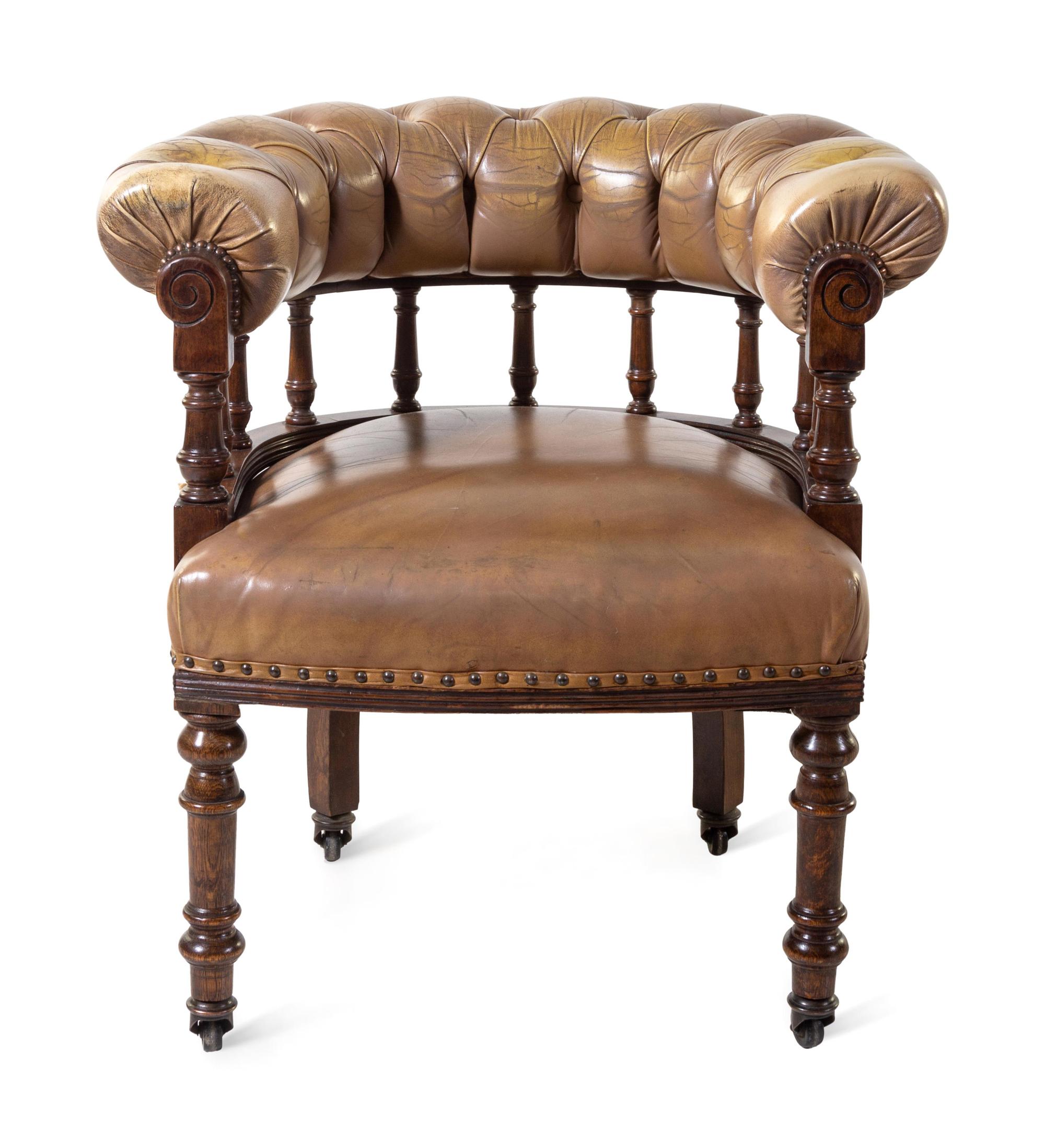 An American Leather Upholstered Barrel Back Chair