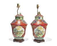 A pair of Japanese porcelain jars mounted as lamps, the jars late 19th century