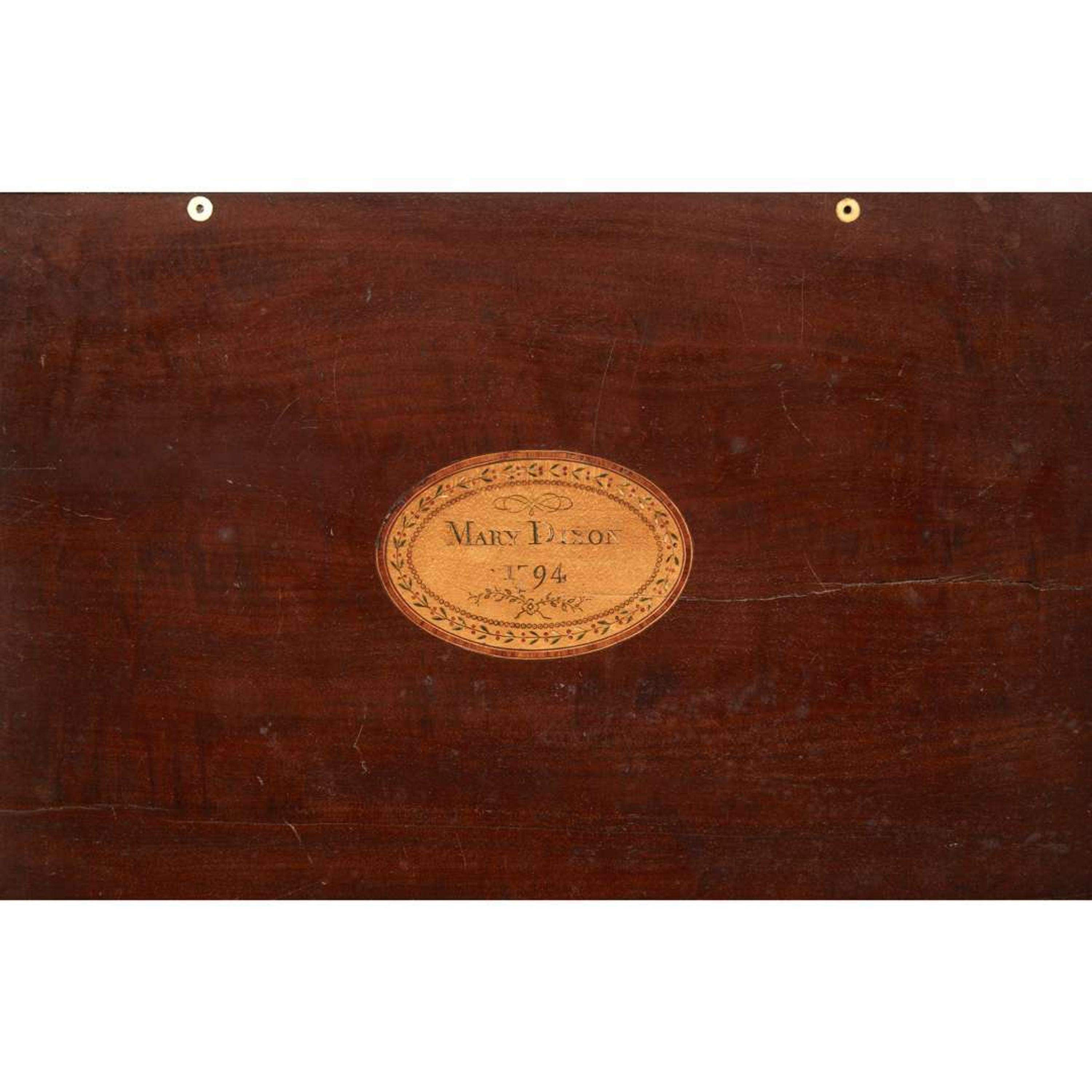 Inlaid mahogany writing box inscribed, "Mary Dixon 1794"