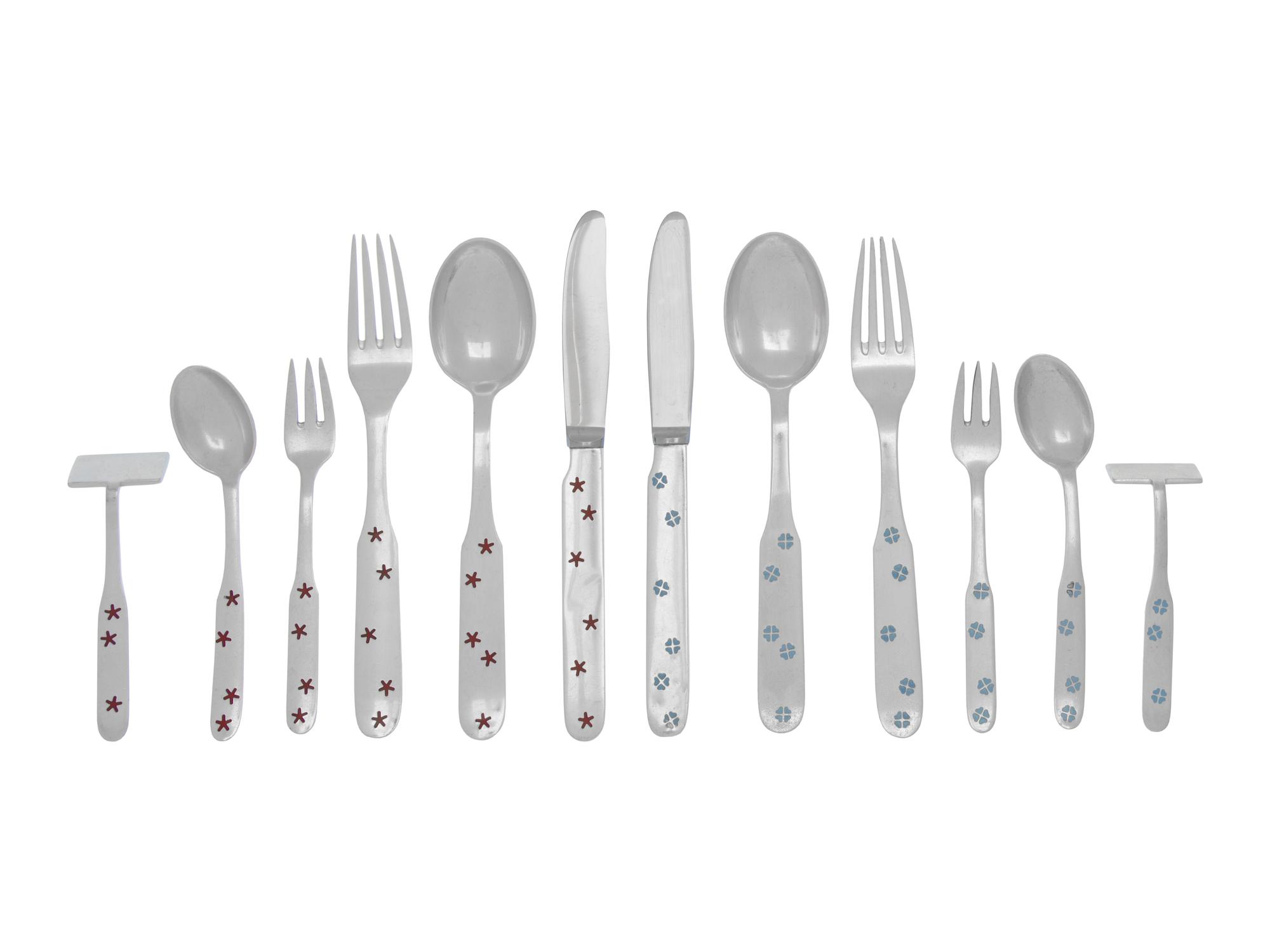 Two Danish Silver and Enamel Child's Cutlery Sets