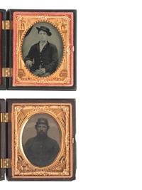 [CIVIL WAR]. 4 ninth plate images of soldiers housed in Union cases.