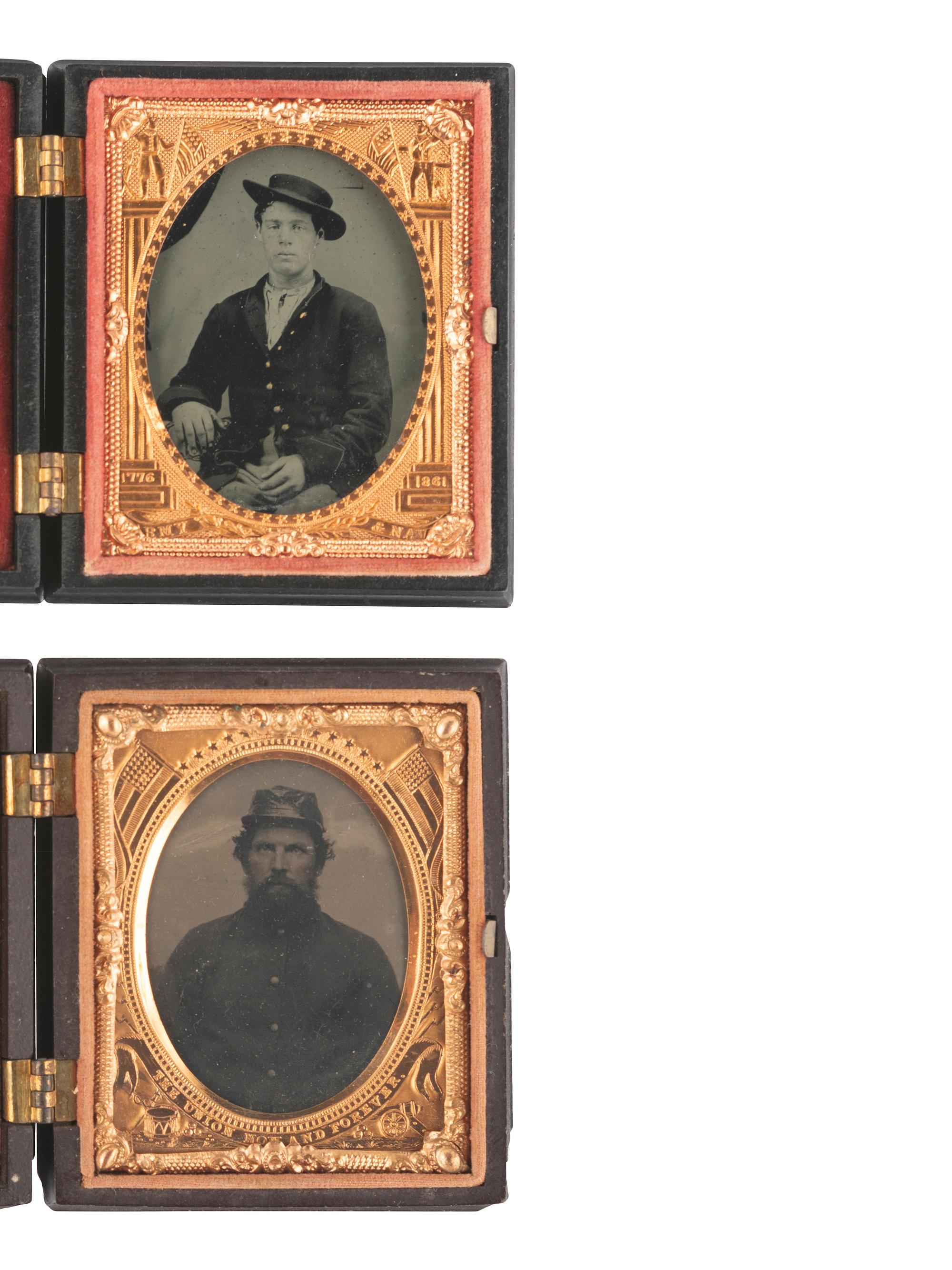 [CIVIL WAR]. 4 ninth plate images of soldiers housed in Union cases.