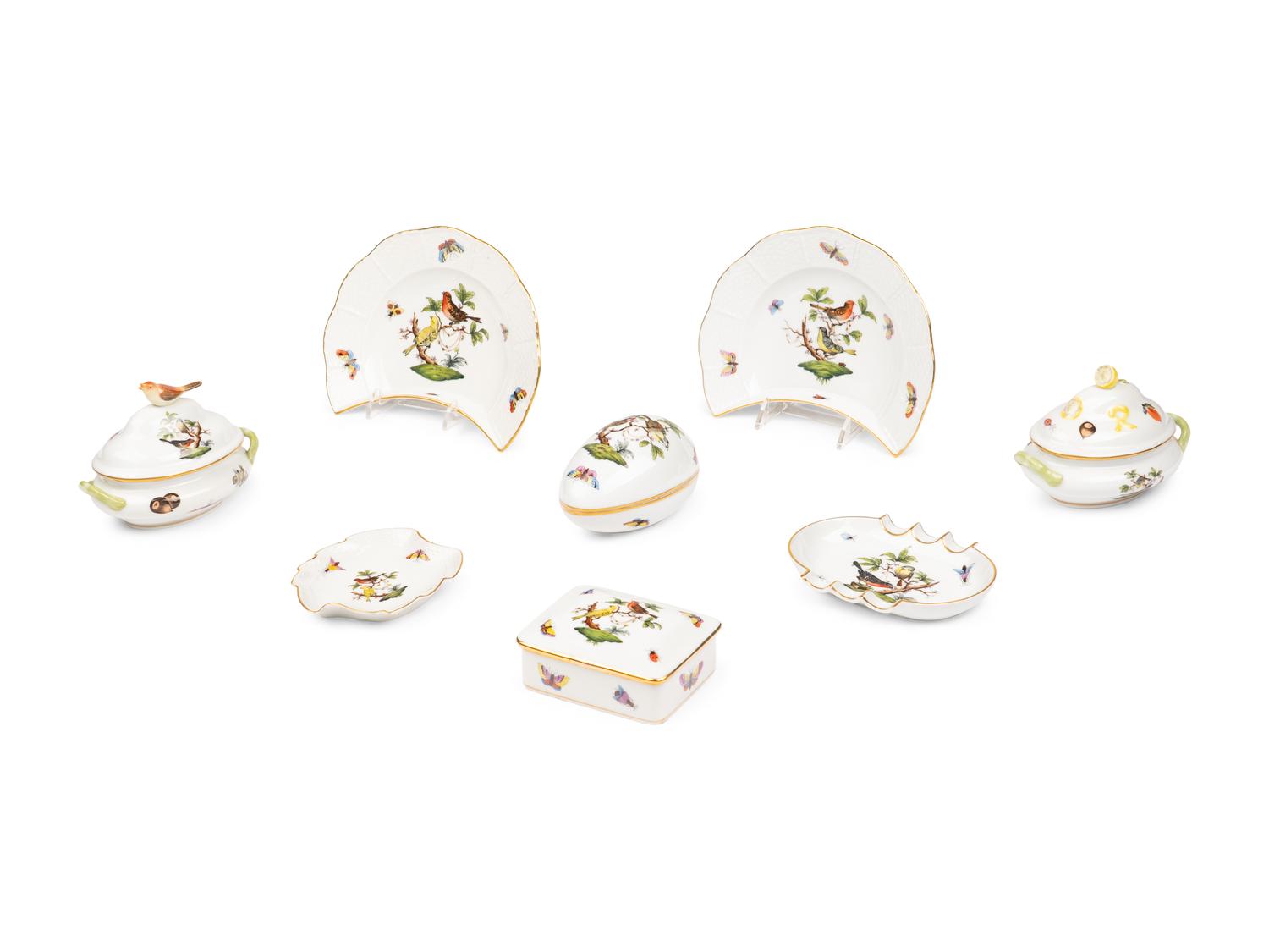 A Group of Herend Rothschild Bird Porcelain Articles