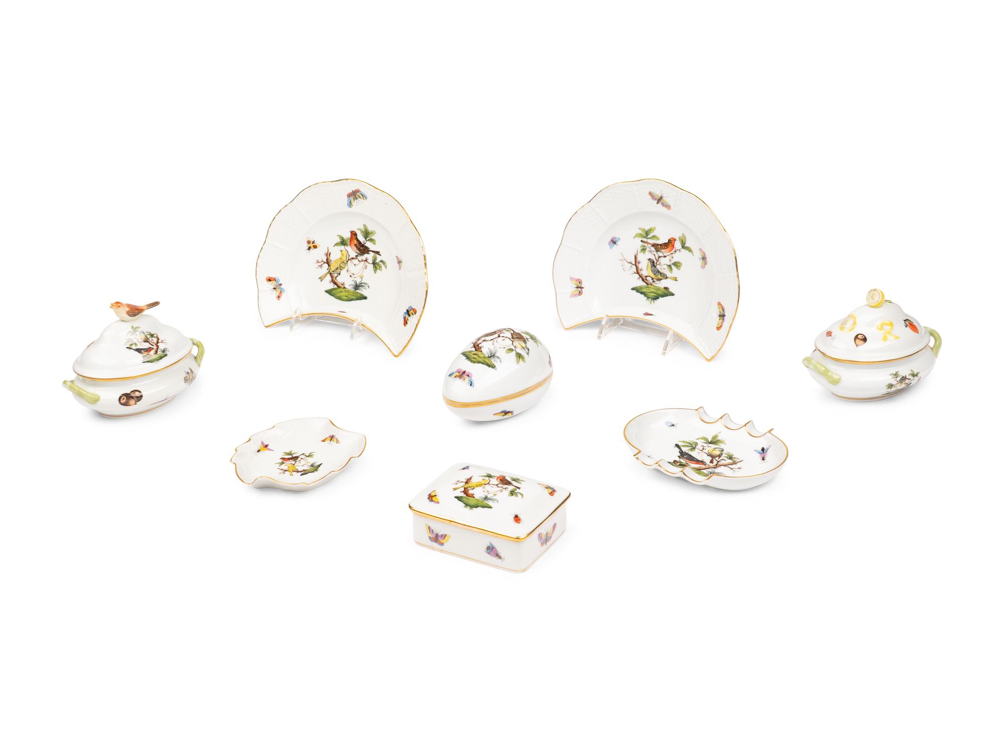 A Group of Herend Rothschild Bird Porcelain Articles