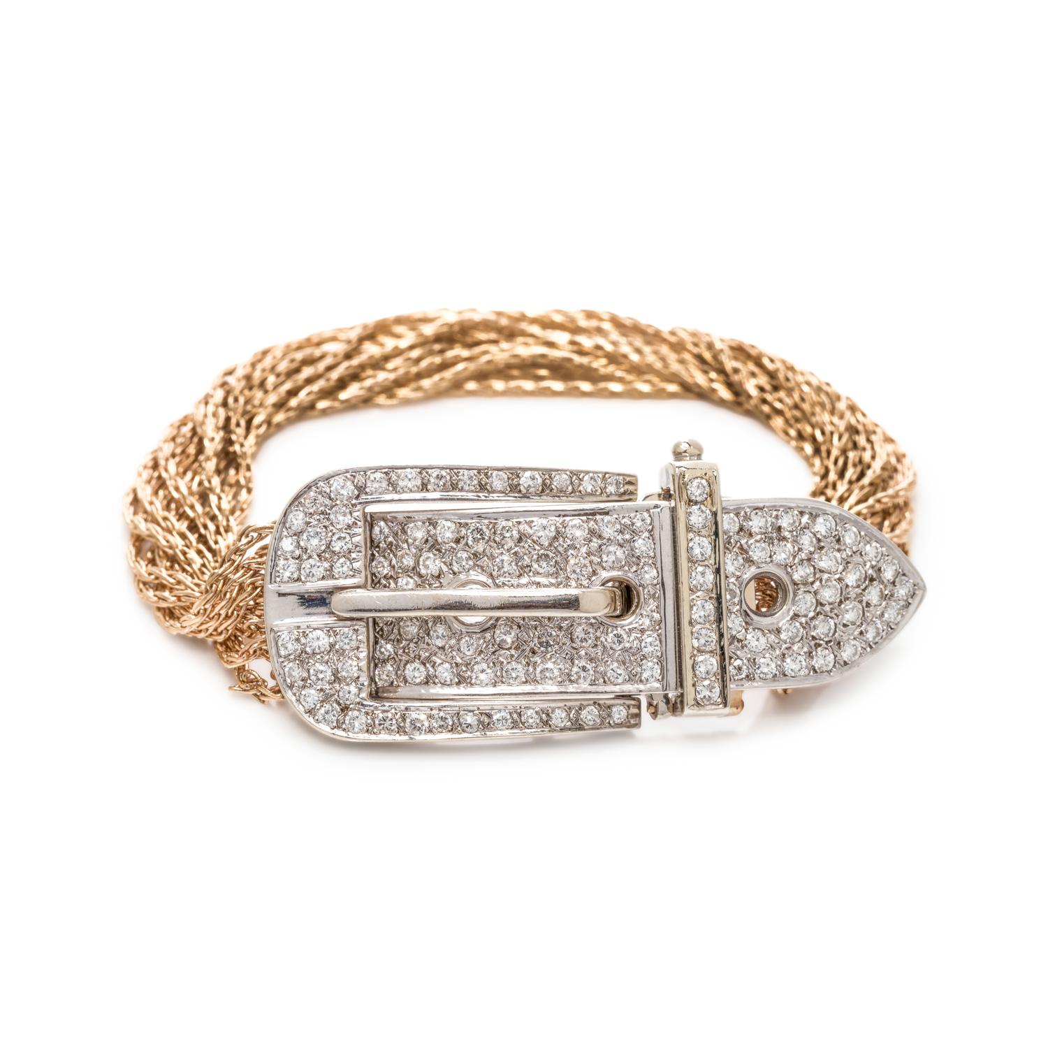 BICOLOR GOLD AND DIAMOND BELT MOTIF BRACELET