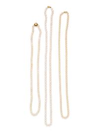 A Collection of 14 Karat Yellow Gold and Cultured Pearl Necklaces,