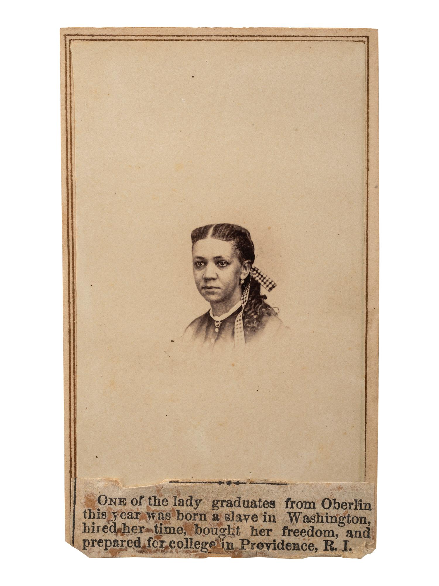 [EDUCATION]. CDV of Fanny Jackson Coppin (1837-1913) following graduation from Oberlin College, Ohio.