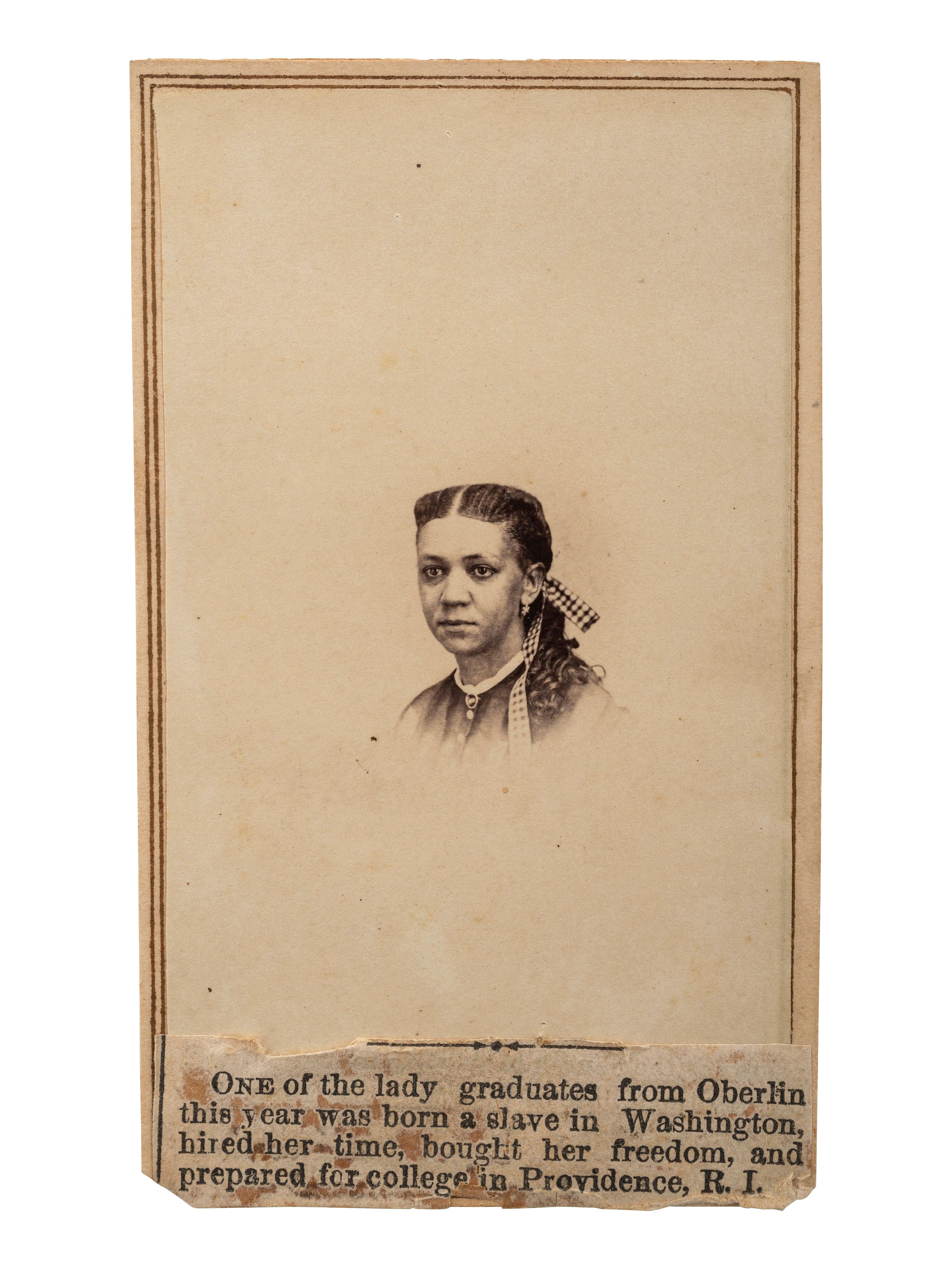 [EDUCATION]. CDV of Fanny Jackson Coppin (1837-1913) following graduation from Oberlin College, Ohio.