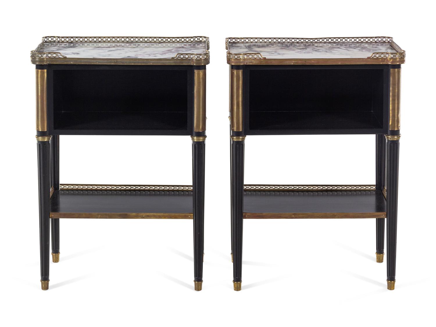 A Pair of Russian Empire Style Gilt Bronze Mounted Marble-Top Side Tables