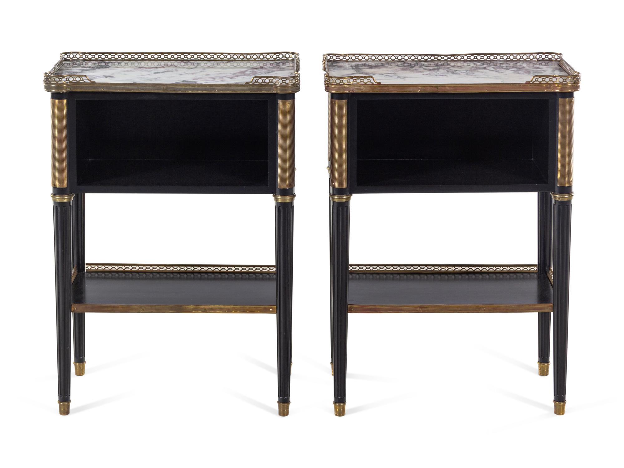 A Pair of Russian Empire Style Gilt Bronze Mounted Marble-Top Side Tables