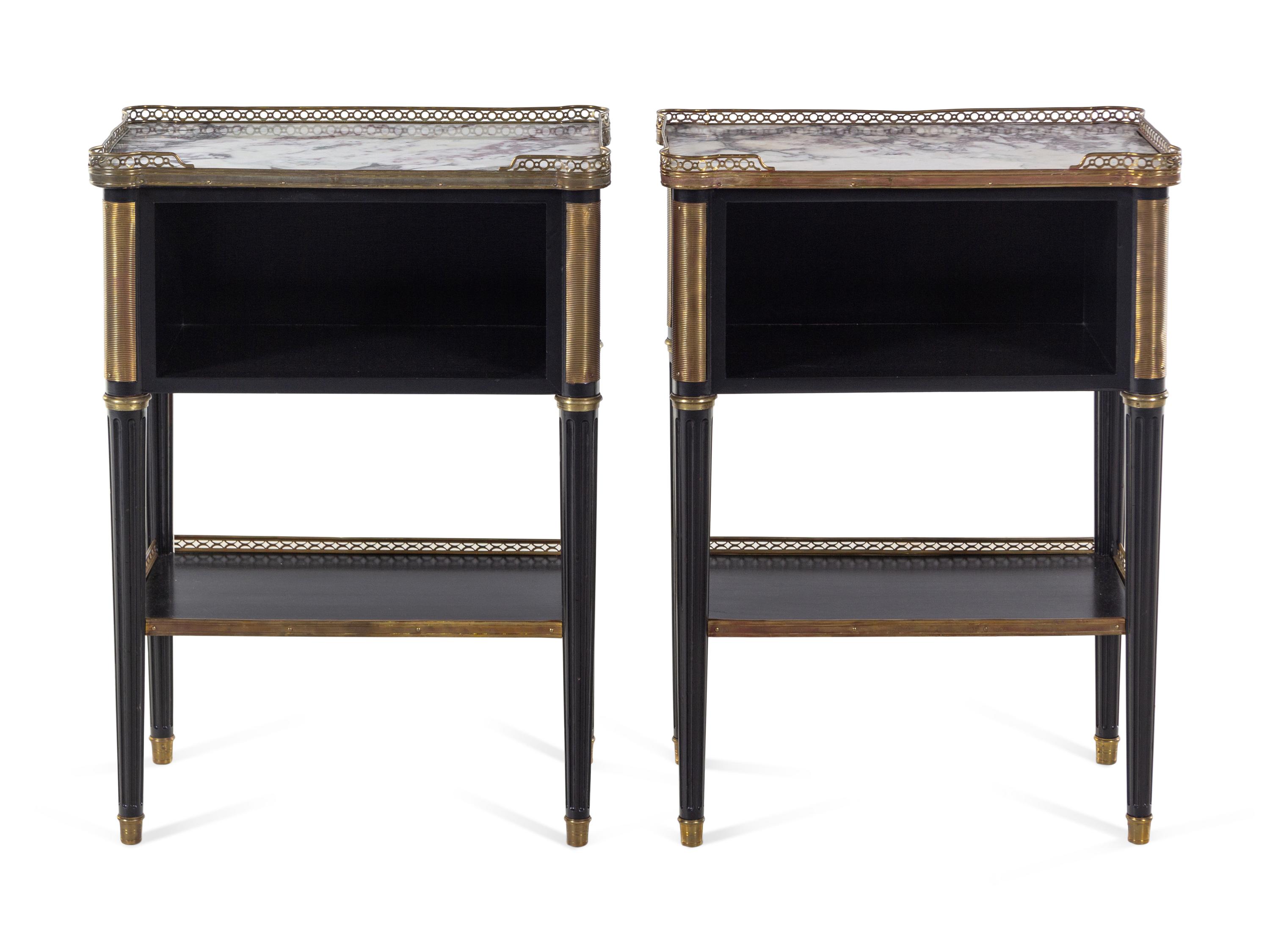 A Pair of Russian Empire Style Gilt Bronze Mounted Marble-Top Side Tables