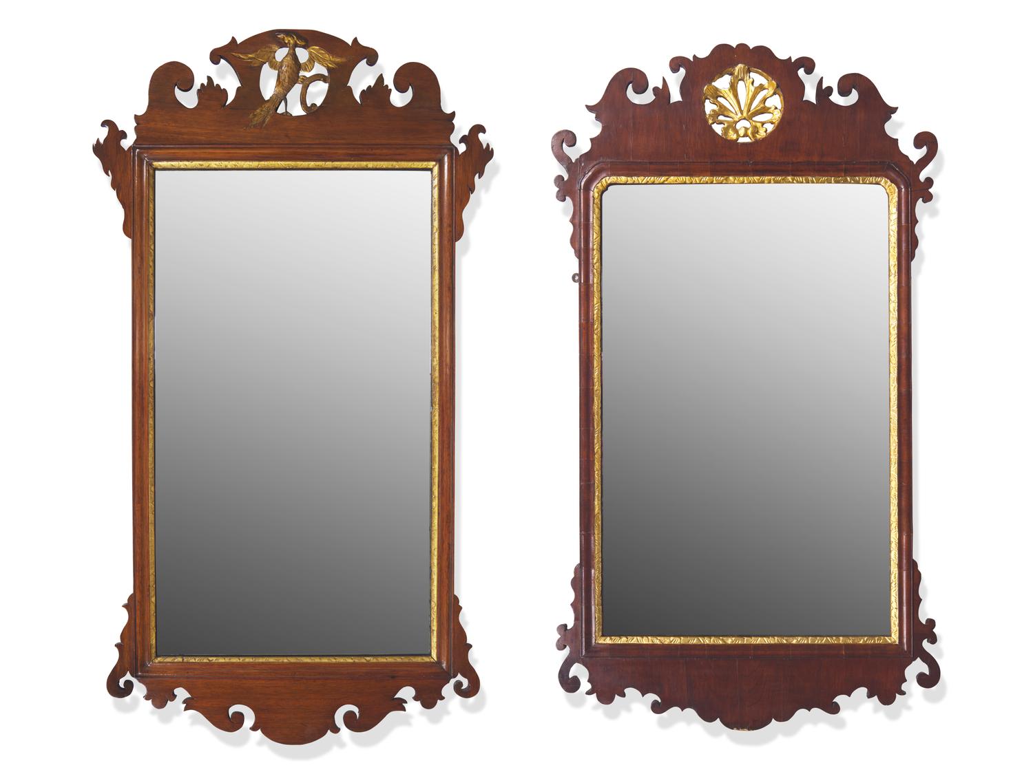 Two Similar Chippendale Parcel-Gilt and Mahogany Looking Glasses