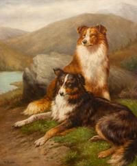 Four Works of Art depicting Collies Largest: 24 1/4 x 19 7/8 inches.