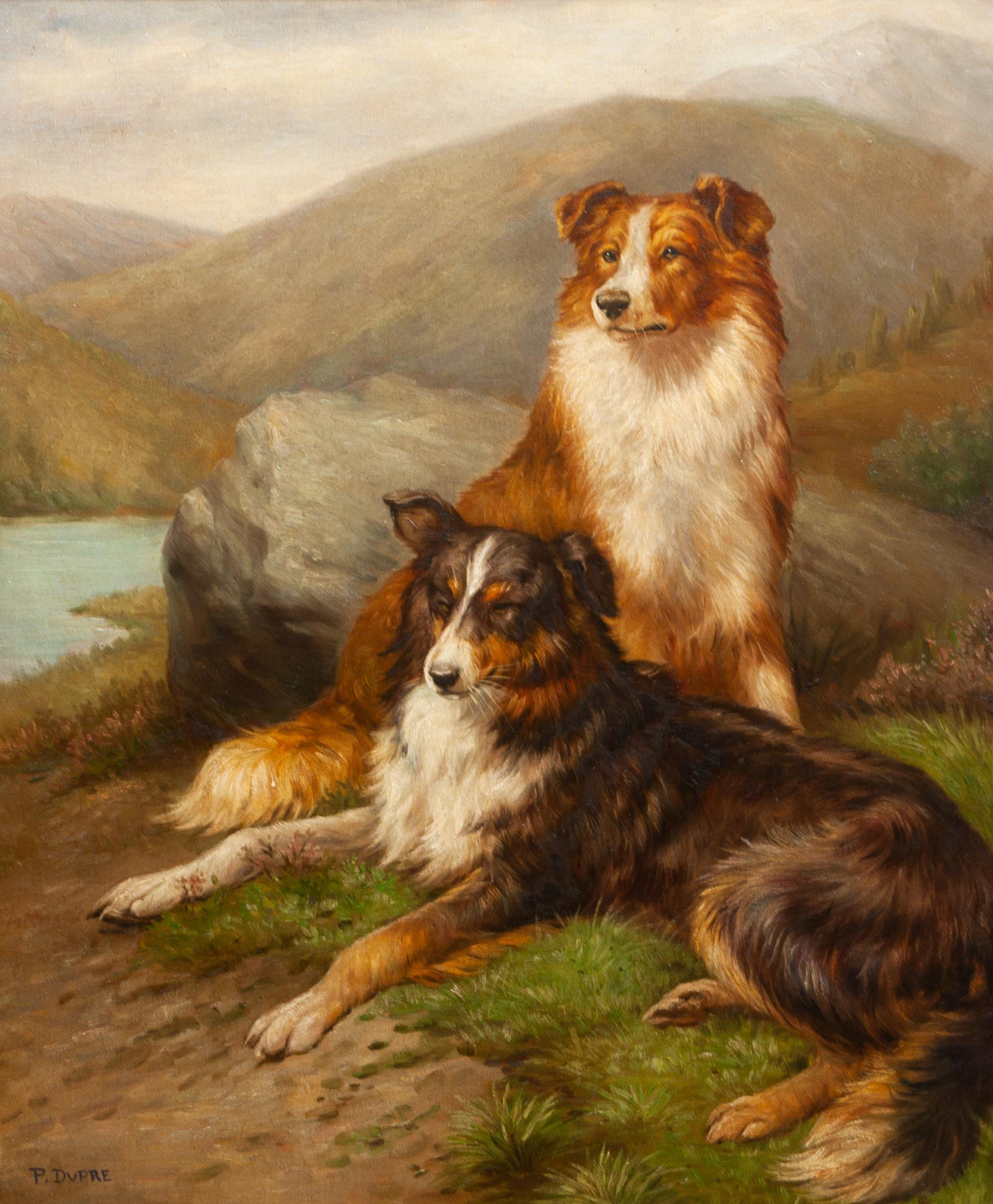 Four Works of Art depicting Collies Largest: 24 1/4 x 19 7/8 inches.