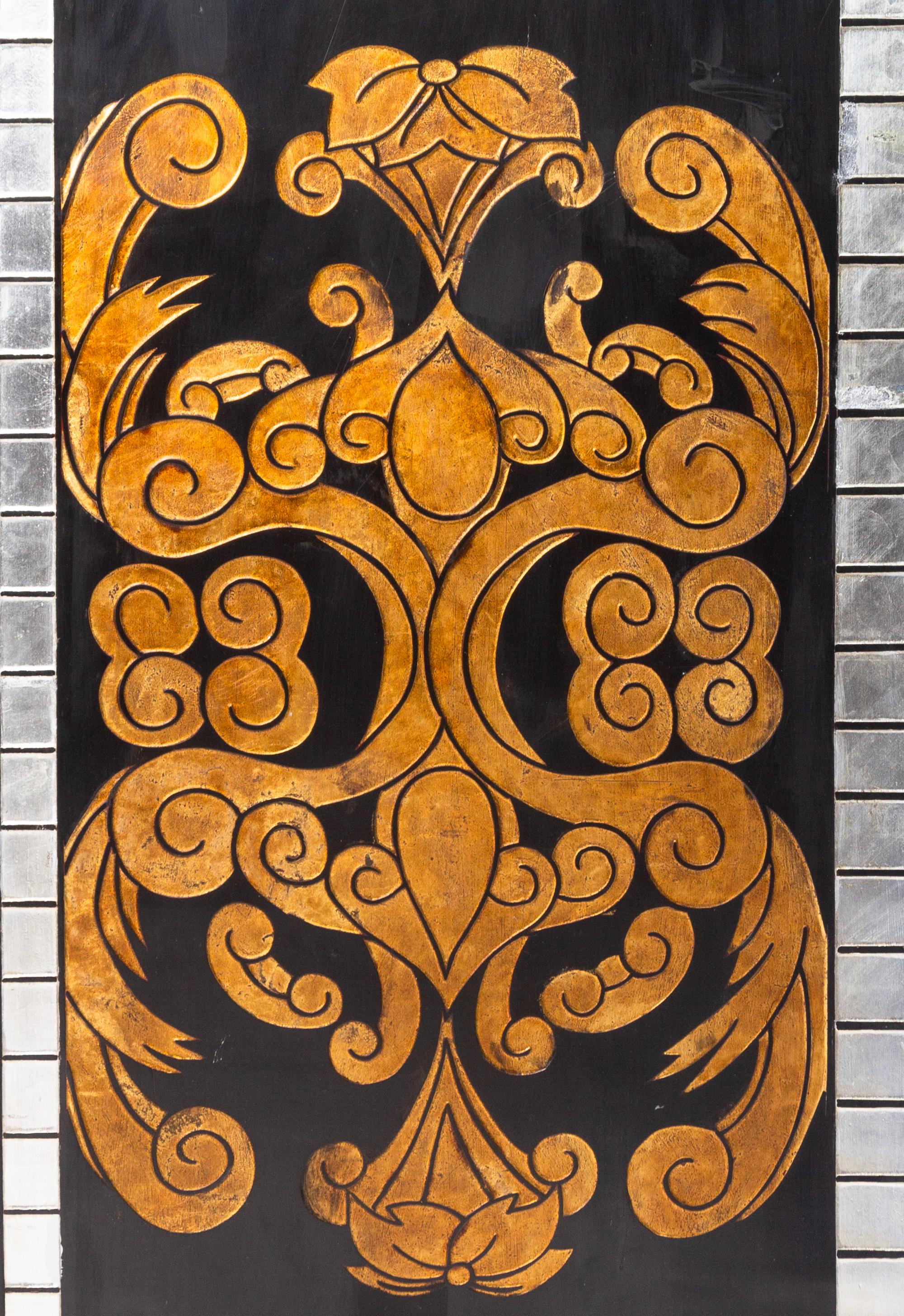 A Chinese Black Lacquered Floor Screen