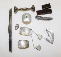 A Collection of American Silver Objects, various makers, comprising an International Sterling two-piece dresser set, two silver belt-bu