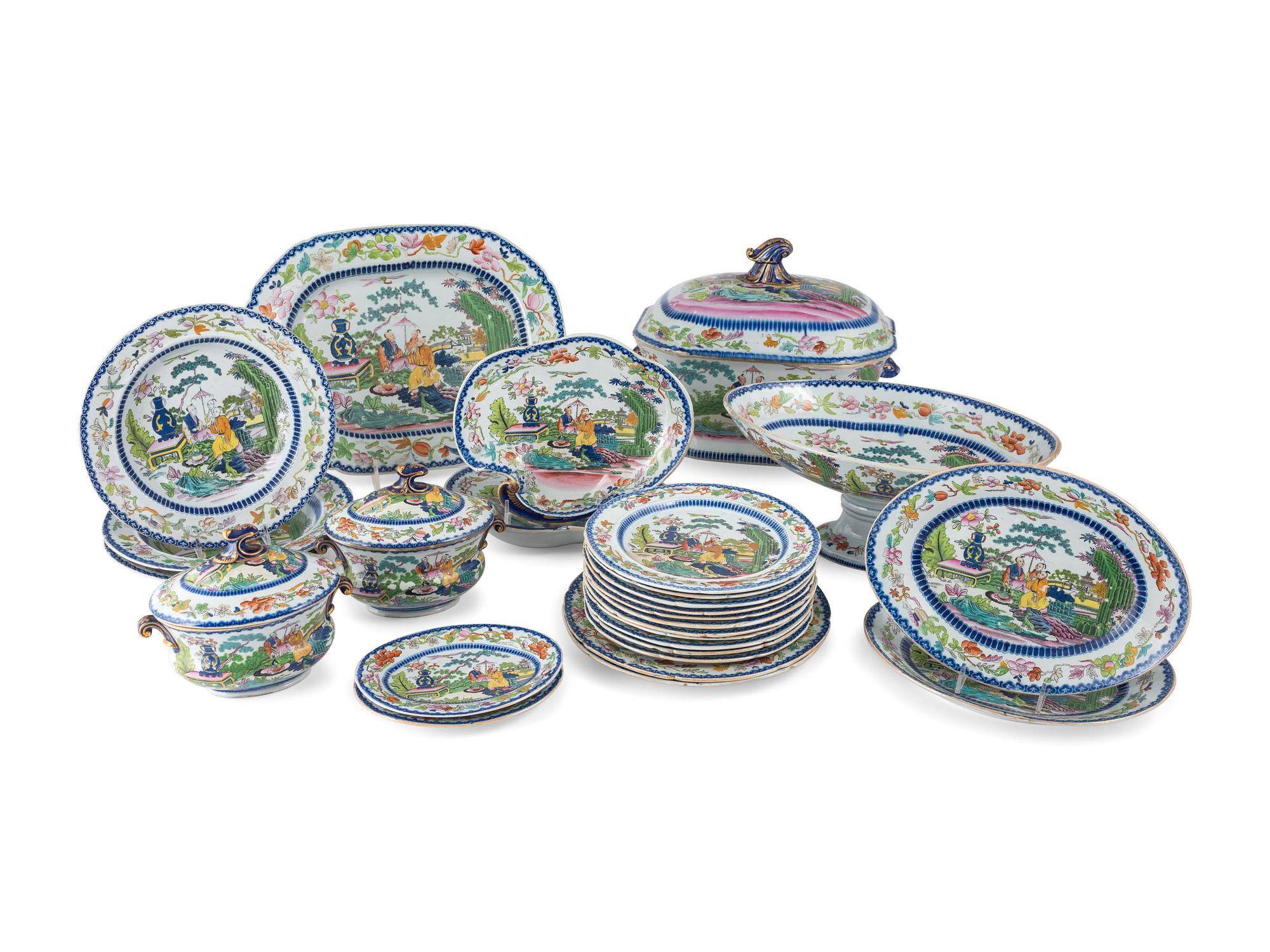 A Mason's Ironstone Chinoiserie-Decorated Partial Dinner Service