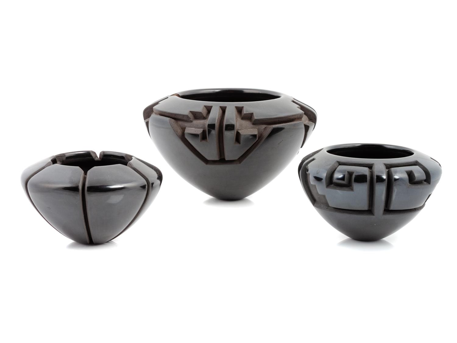 Deeply Carved Blackware Jars