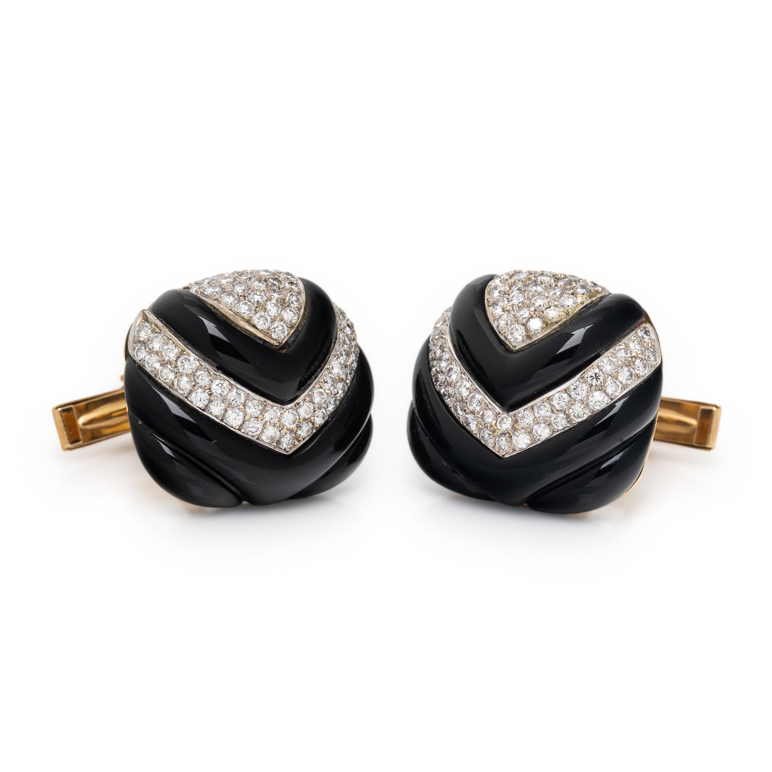 Onyx, Diamond, and Yellow Gold Cufflinks