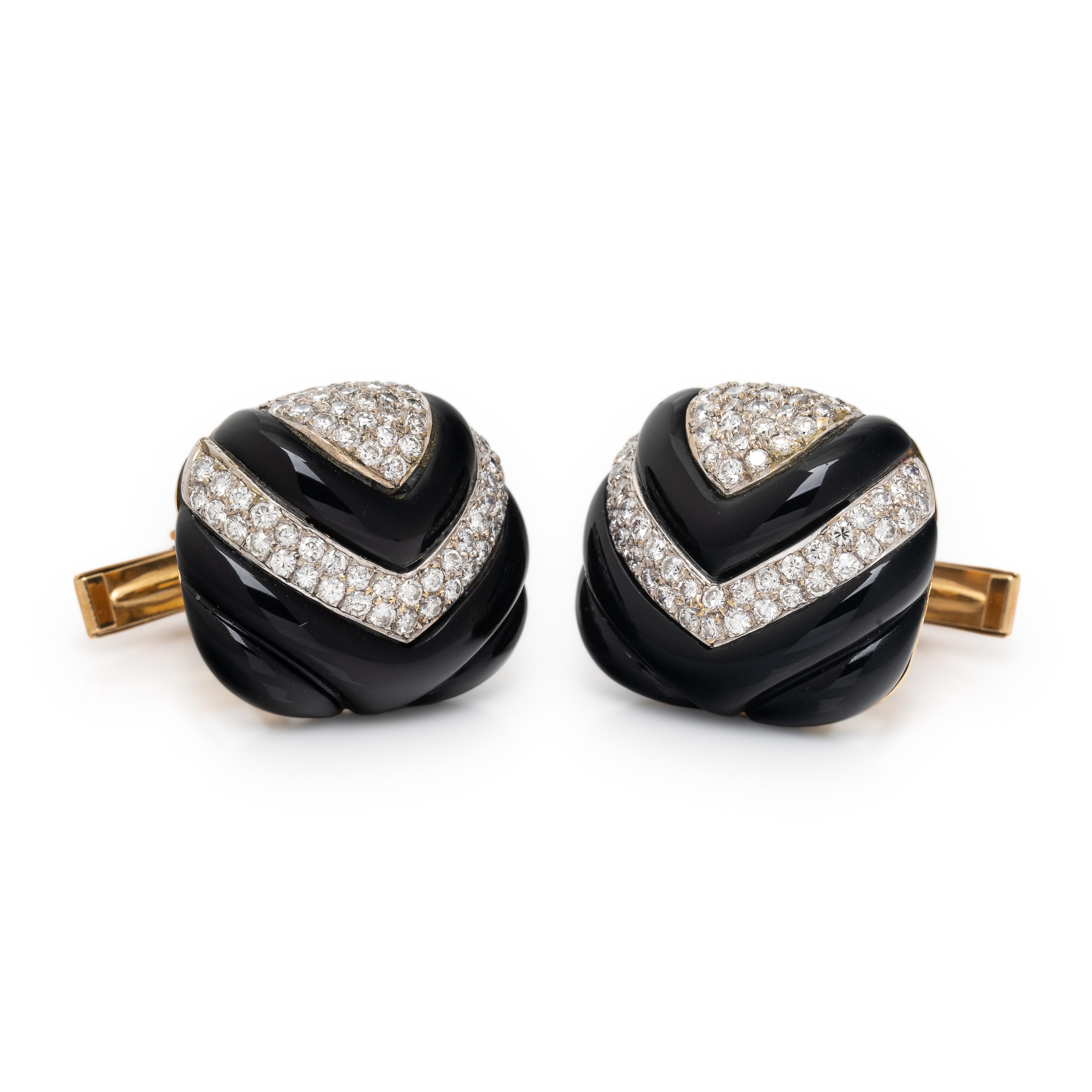 Onyx, Diamond, and Yellow Gold Cufflinks
