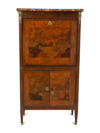 A Louis XVI Style Marquetry Marble-Top Secrétaire à Abattant