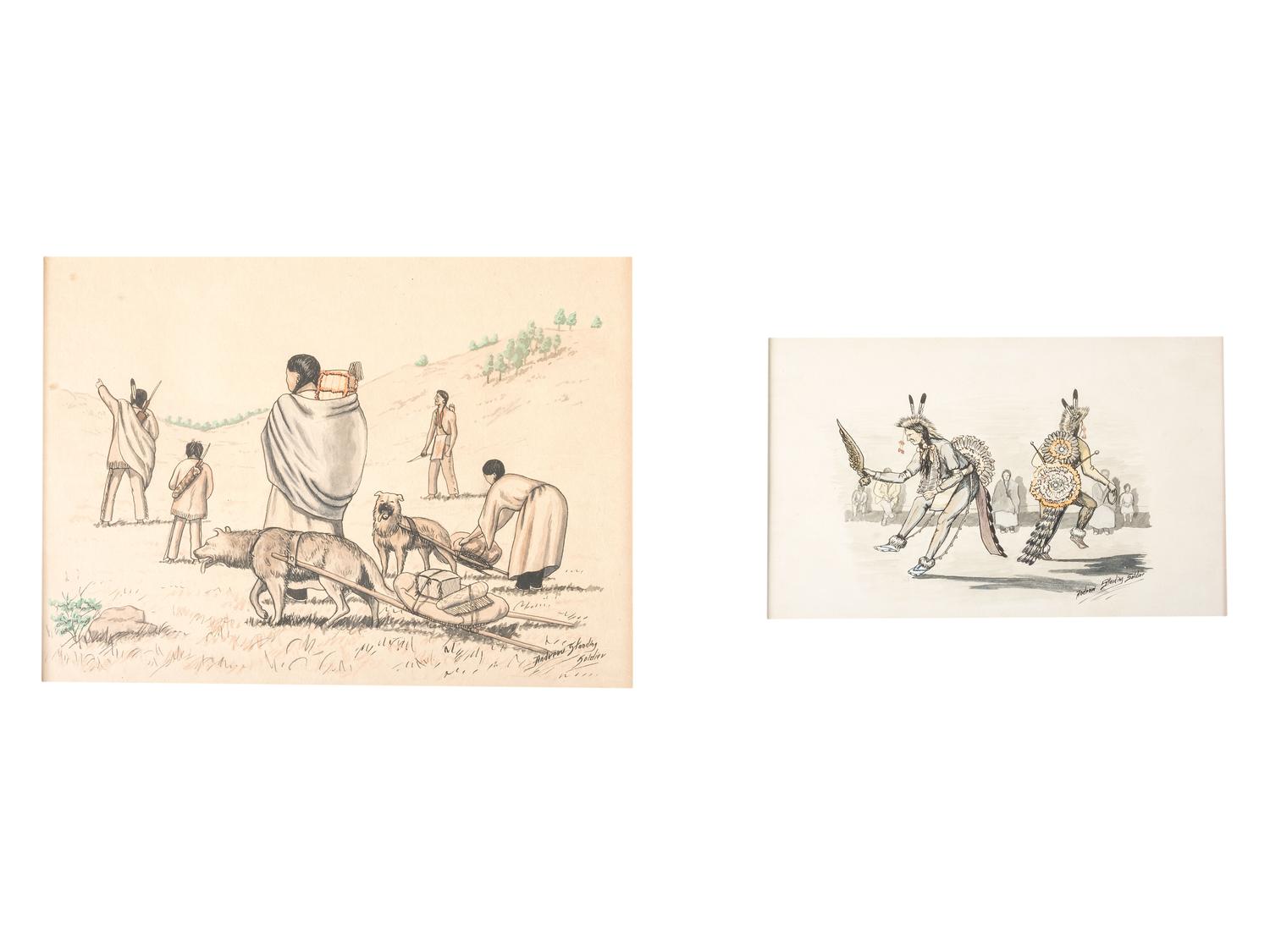 untitled, family with travois and fancy dancers