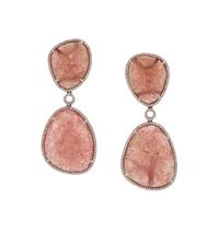 DIAMOND AND PINK AVENTURINE EARCLIPS