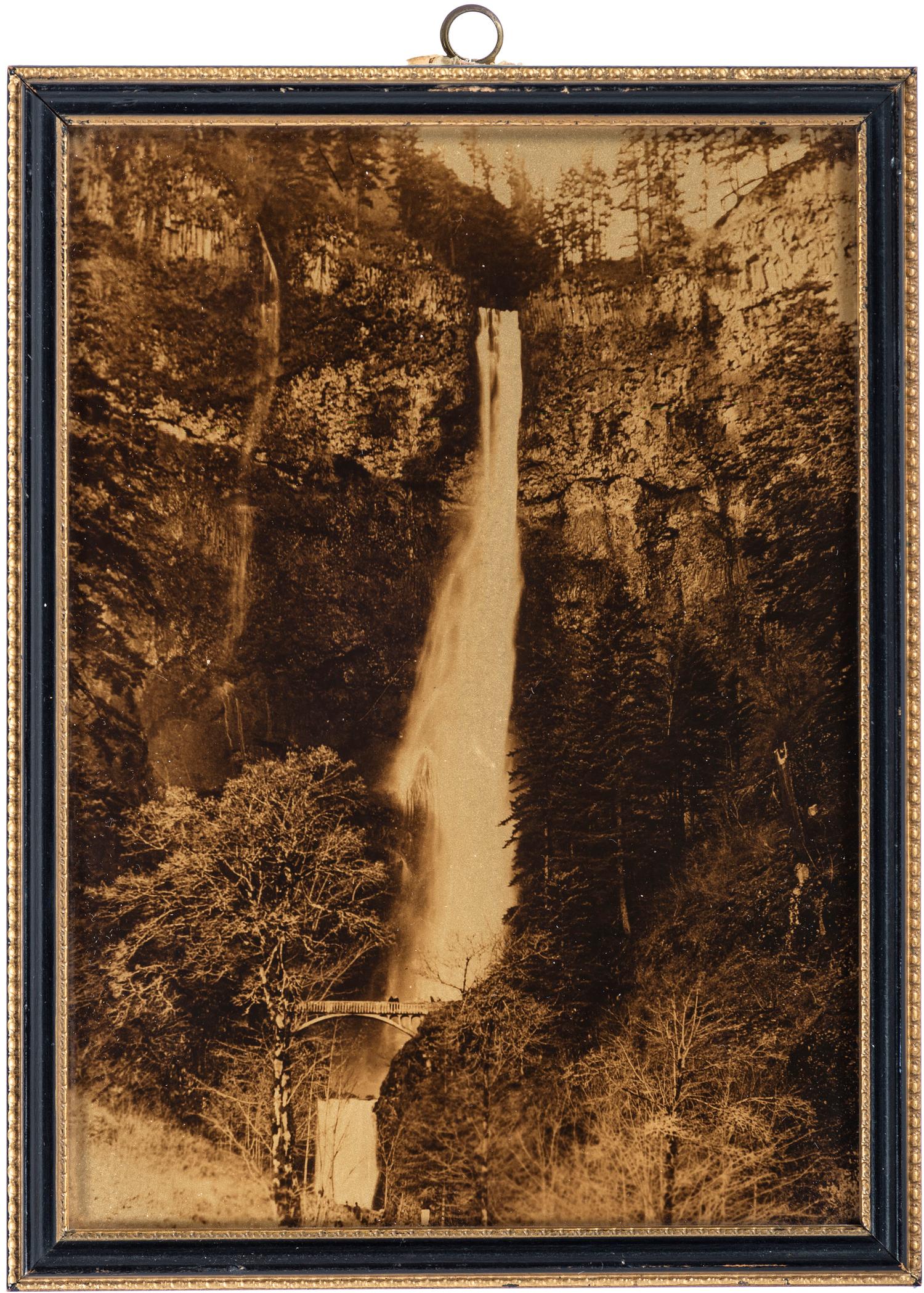 [WESTERN AMERICANA]. BARTON, James Bert, photographer, attributed. Orotone of a waterfall. N.p.: [ca early-mid 1900s].