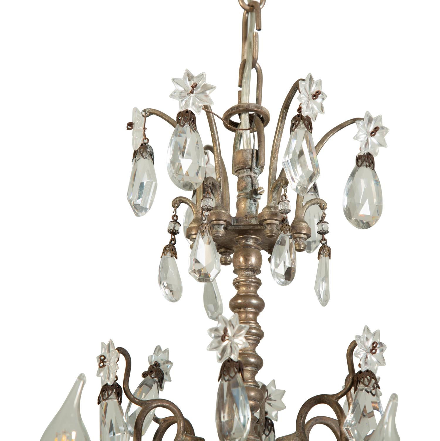 A Silvered Metal Six-Light Chandelier