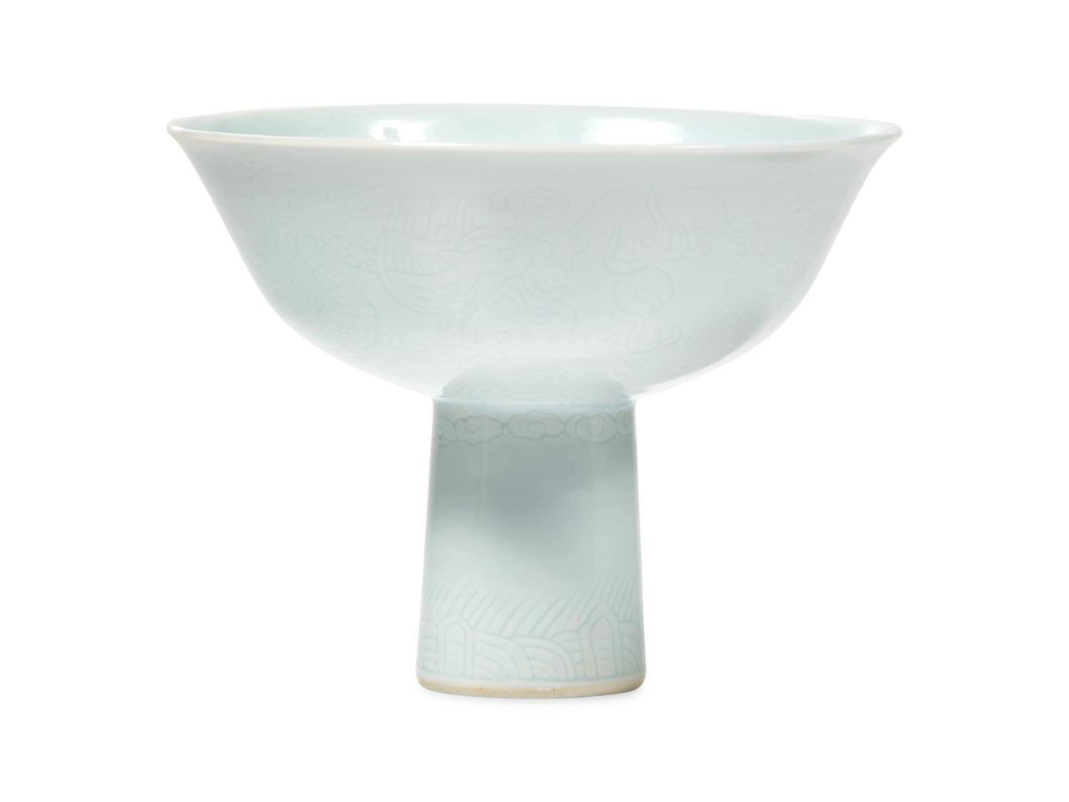 A Chinese Incised Porcelain "Dragon" Stem Cup 龍紋高足杯