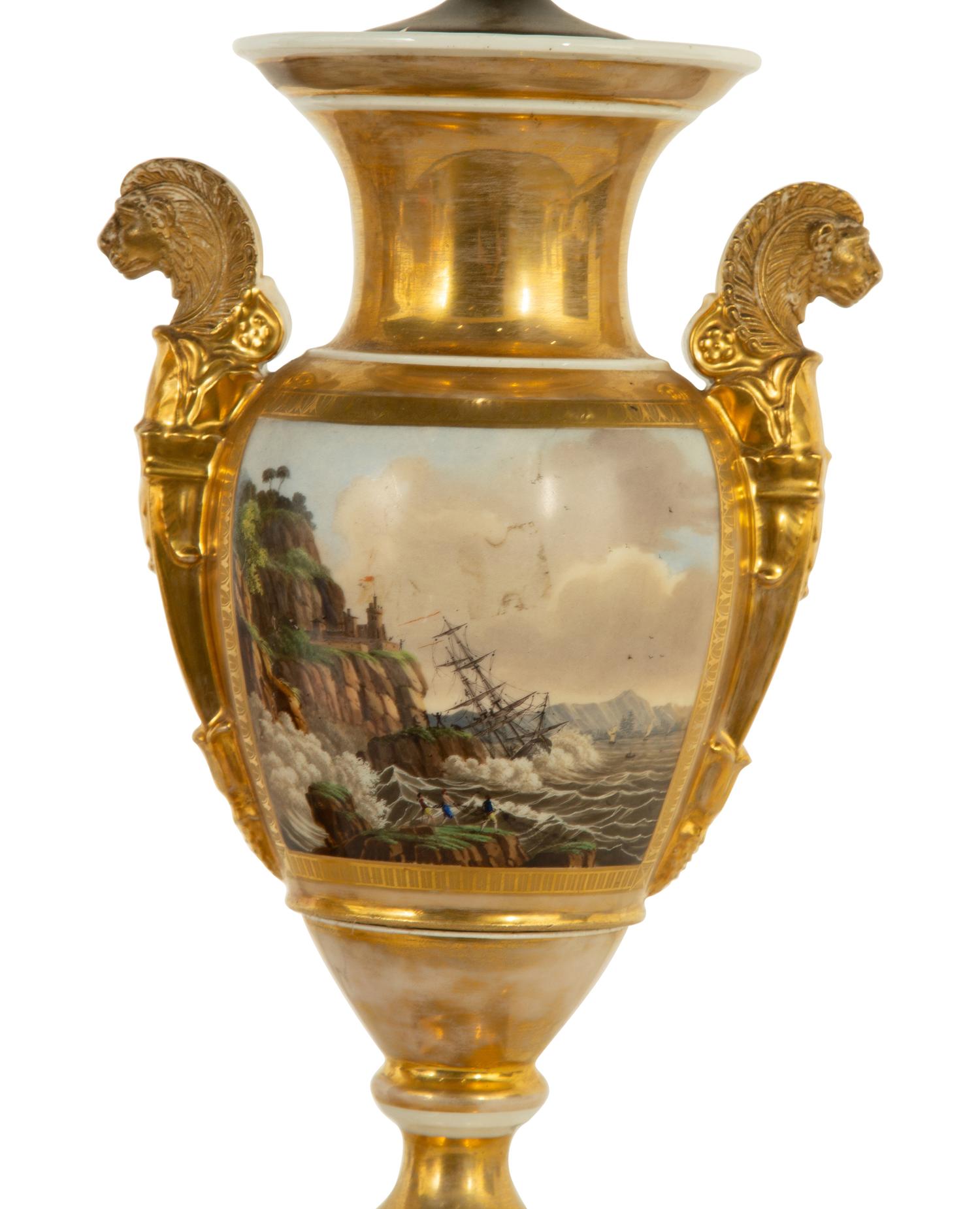 A Pair of Paris Porcelain Vases Mounted as Lamps
