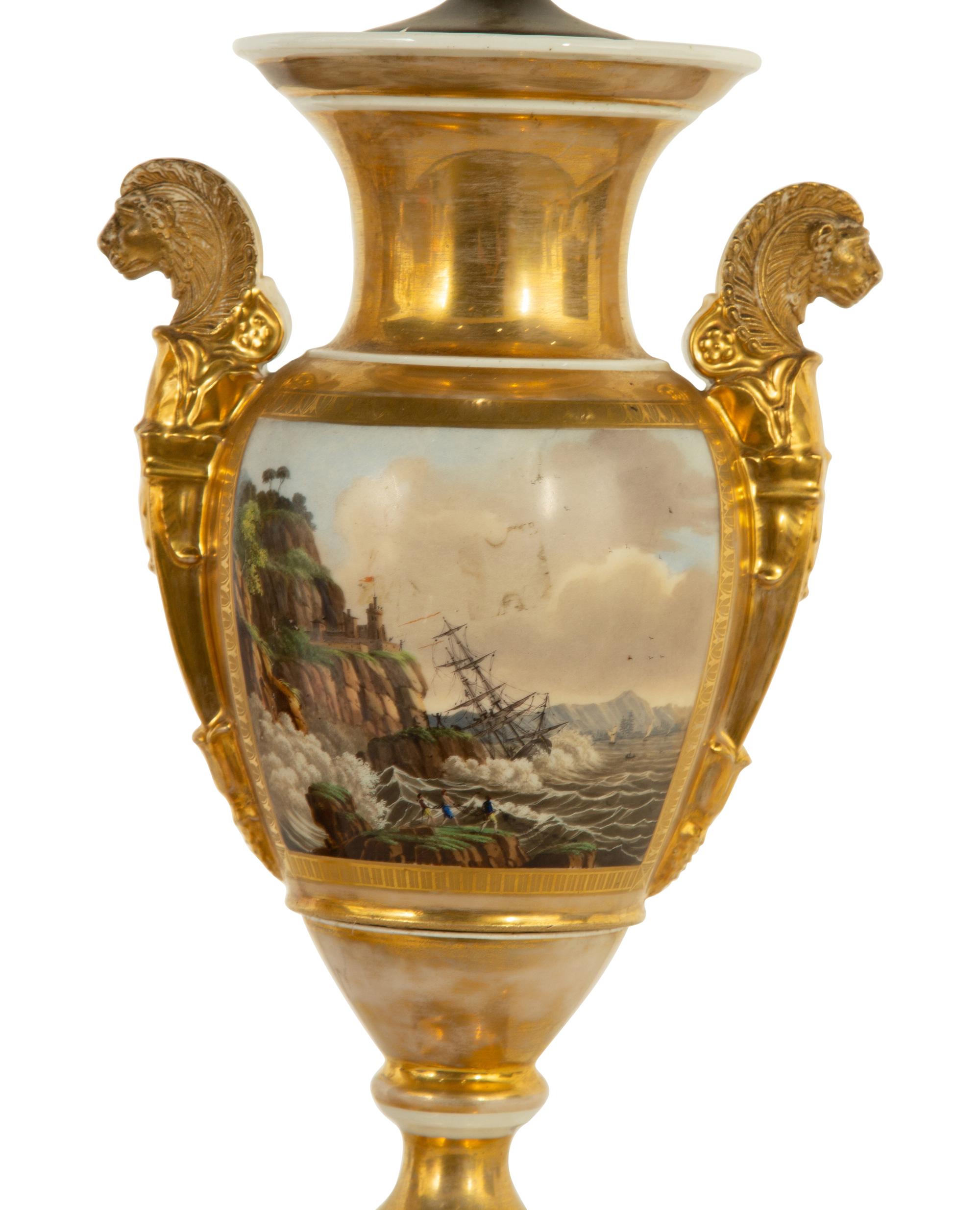 A Pair of Paris Porcelain Vases Mounted as Lamps